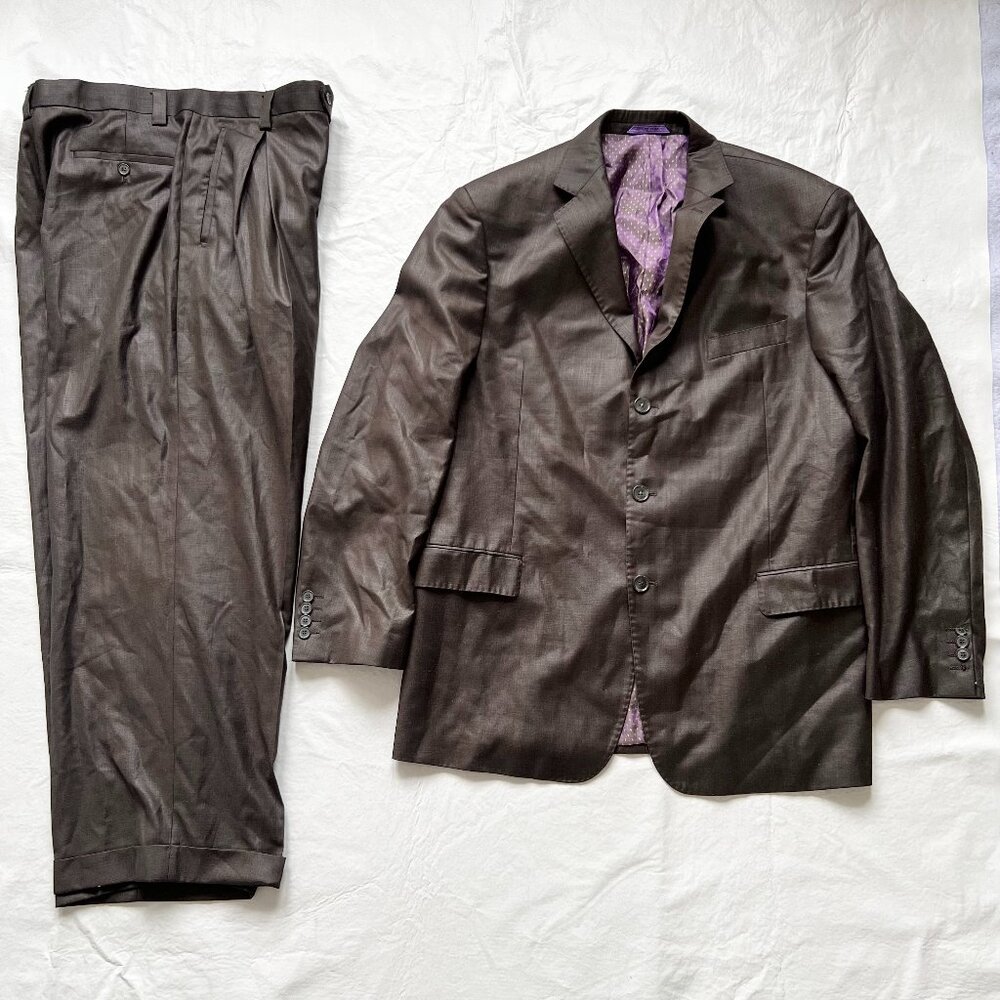 Earvin Magic Johnson suit brown 46R 40R pants 40x28 two piece blazer